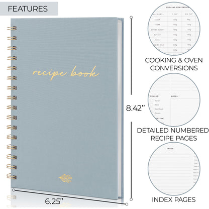 ZICOTO Aesthetic Blank Recipe Book with Linen Cover - The Perfect Recipe Notebook to Write in Your Own Recipes - Beautiful Blank Cookbook to Organize Your Recipes
