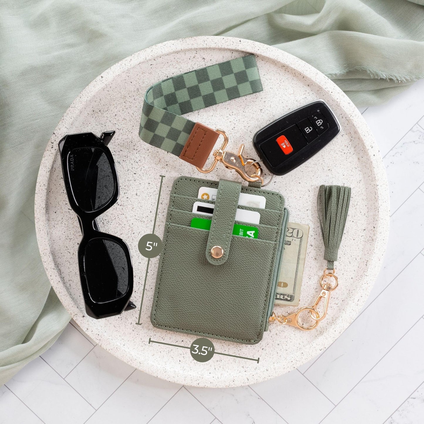 Stylish Wristlet Wallet for Women - Slim Design Credit Card Holder w/ Plenty of Storage incl. Clear ID Window & Zipper Pocket - Easy Carry RFID Blocking Keychain Wallet w/ Tassel, Lanyard & Gold Rings