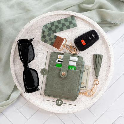 Stylish Wristlet Wallet for Women - Slim Design Credit Card Holder w/ Plenty of Storage incl. Clear ID Window & Zipper Pocket - Easy Carry RFID Blocking Keychain Wallet w/ Tassel, Lanyard & Gold Rings