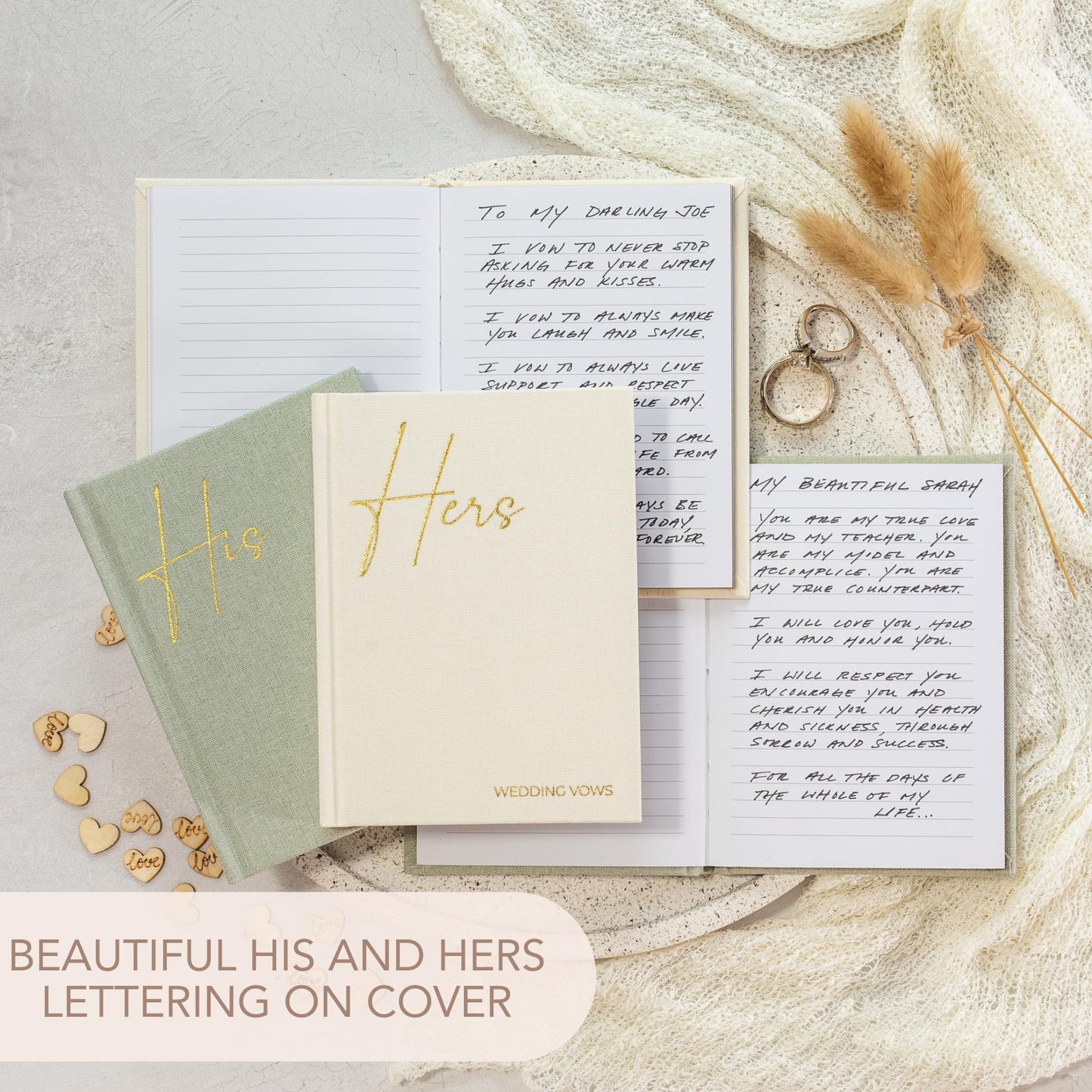 Elegant Linen Wedding Vow Books With Gold Foil Lettering - Perfectly Sized His and Hers Vow Books With Plenty Of Pages To Write Whatever is on Your Heart - A Beautiful Addition For The Wedding Day