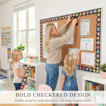 Beautiful Scalloped Bulletin Board Borders for Classroom Decor - 60 Smiley Face Strips for Up to 3 Boards 4x6 ft, Durable Decoration and Teacher Must Haves for a Warm Welcoming Classroom