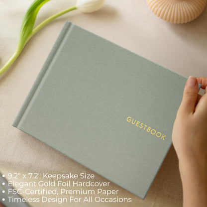 ZICOTO Beautiful Linen Wedding Guest Book for Your Wedding Reception - Simply Elegant Guestbook to Sign in and Add Polaroid Photos - The Perfect Baby Shower Guest Book and Addition to Your Big Day