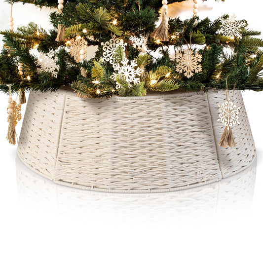 Beautiful Christmas Tree Collar - Authentic 28" Cotton Rope Tree Ring - Easy to Set Up Christmas Skirt Enhances Your Holiday Home Decor