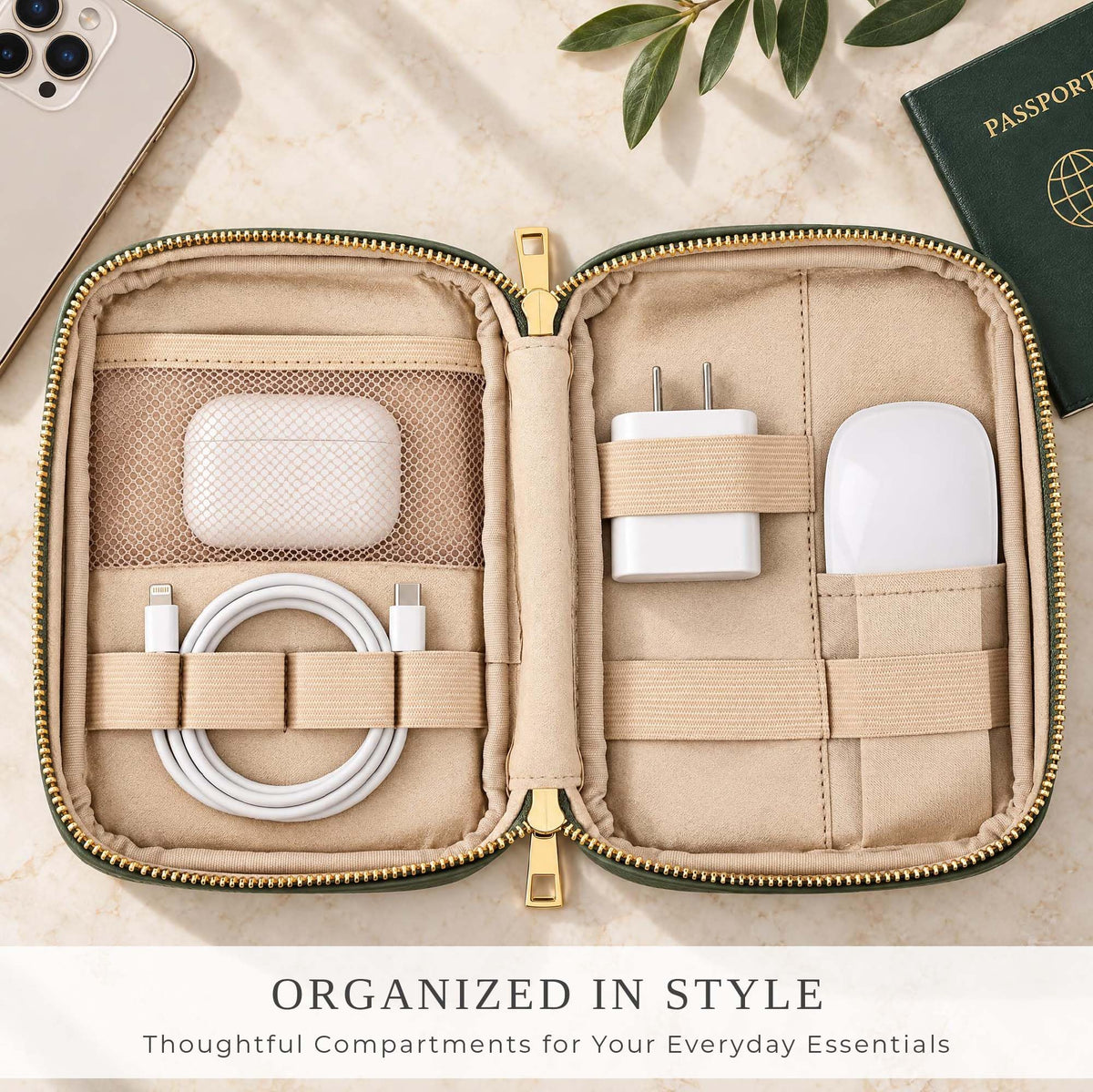 Stylish Tech Organizer Pouch - PU Leather Electronics Travel Bag for Women