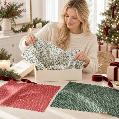 Beautiful Christmas Tissue Wrapping Paper Sheets for Gift Bags - Set of 100