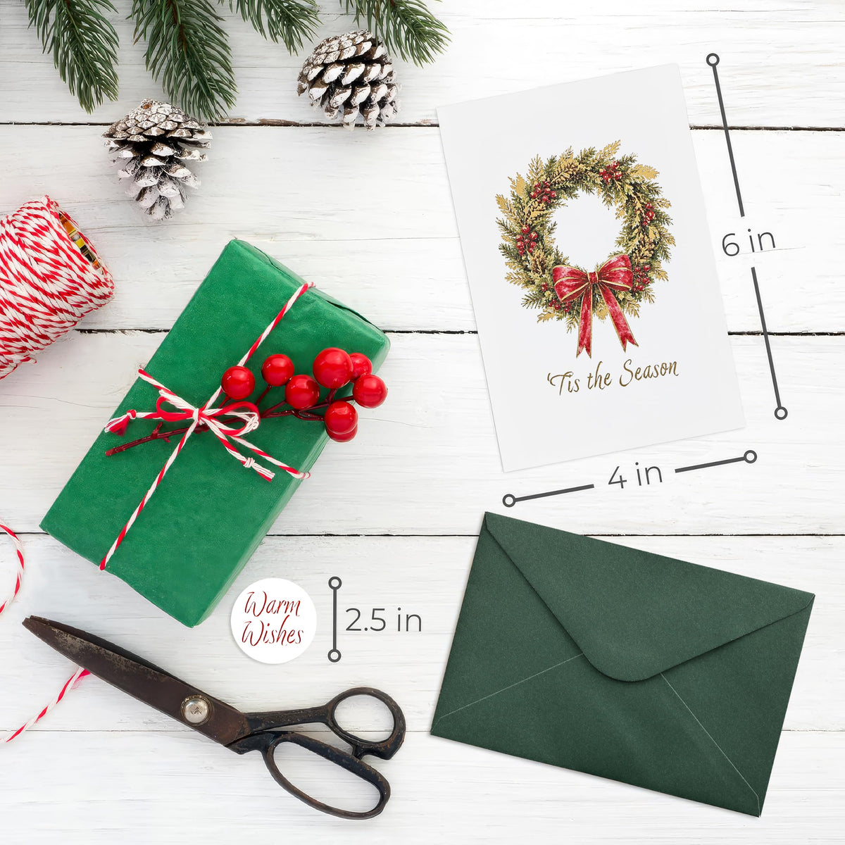 ZICOTO Beautiful Christmas Cards Set of 20 with Watercolor Designs & Envelopes Incl. Bulk Envelopes, Matching Stickers and Storage Box - Perfect to Send Warm Holiday Wishes to Friends and Family