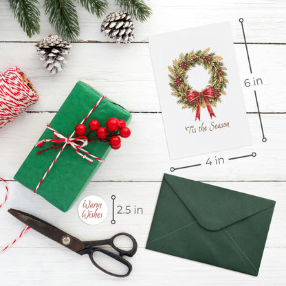 ZICOTO Beautiful Christmas Cards Set of 20 with Watercolor Designs & Envelopes Incl. Bulk Envelopes, Matching Stickers and Storage Box - Perfect to Send Warm Holiday Wishes to Friends and Family