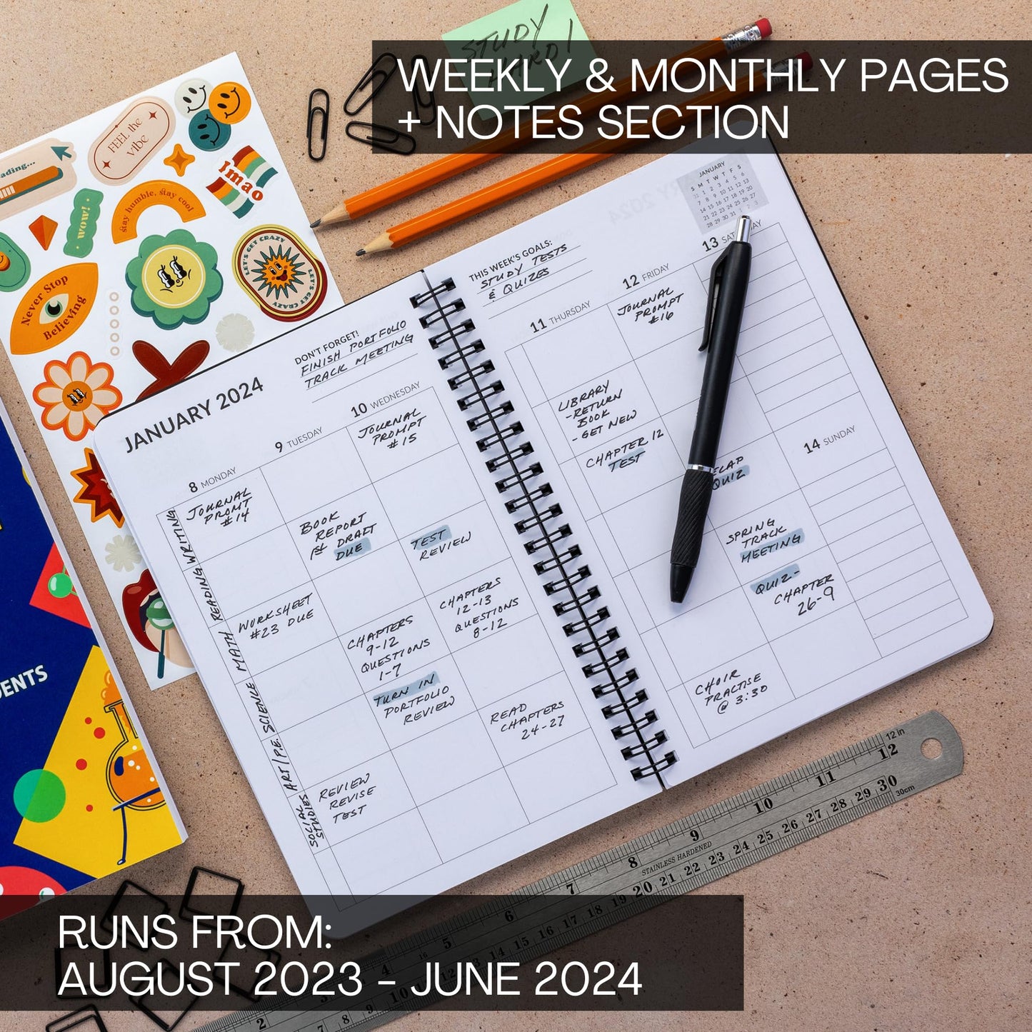 Simplified 2023-2024 Student Planner To Stay Organized - A Beautiful 8.5" x 5.5" Planner for Middle and High School Students with Weekly & Monthly Spreads For The 23-24 Academic Year