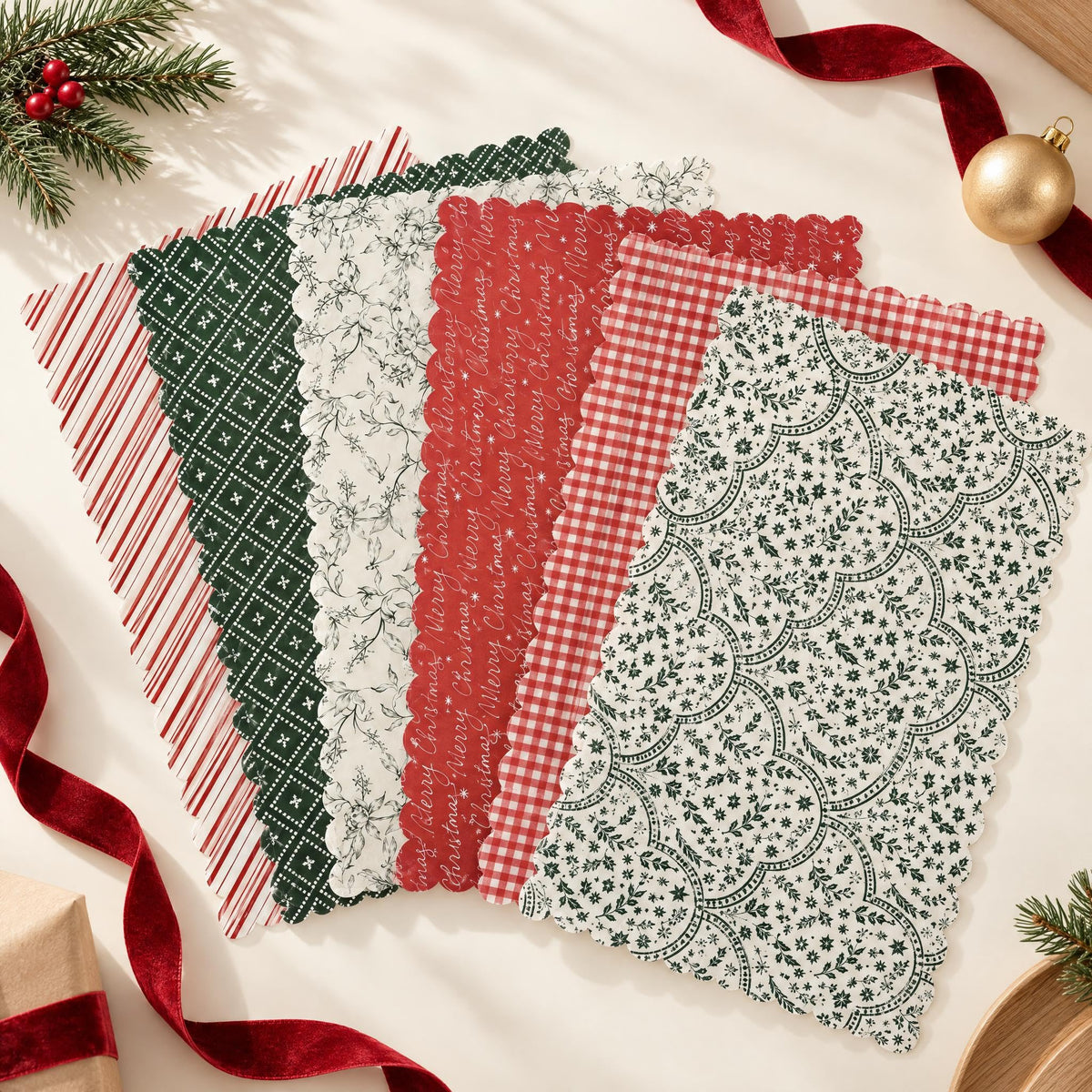 Beautiful Christmas Tissue Wrapping Paper Sheets for Gift Bags - Set of 100