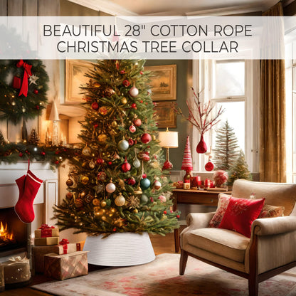 Beautiful Christmas Tree Collar - Modern 28" Cotton Rope Tree Ring - Easy to Set Up Christmas Skirt Enhances Your Holiday Home Decor