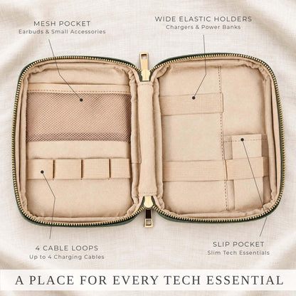 Stylish Tech Organizer Pouch - PU Leather Electronics Travel Bag for Women
